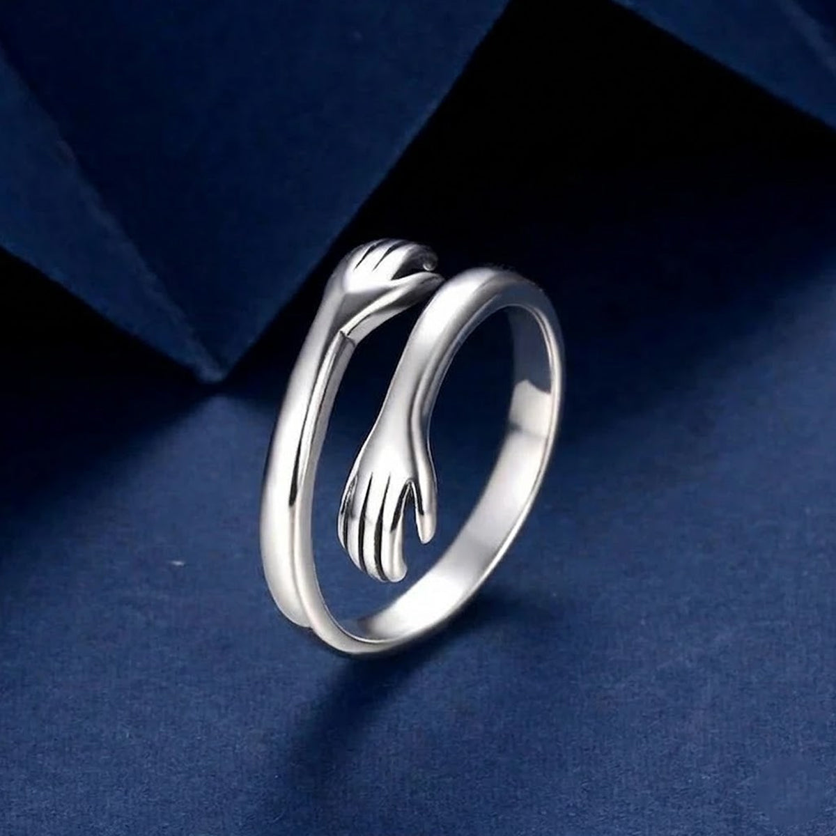 Elegant Hug Design Adjustable Ring Combo – Silver & Gold Finish
