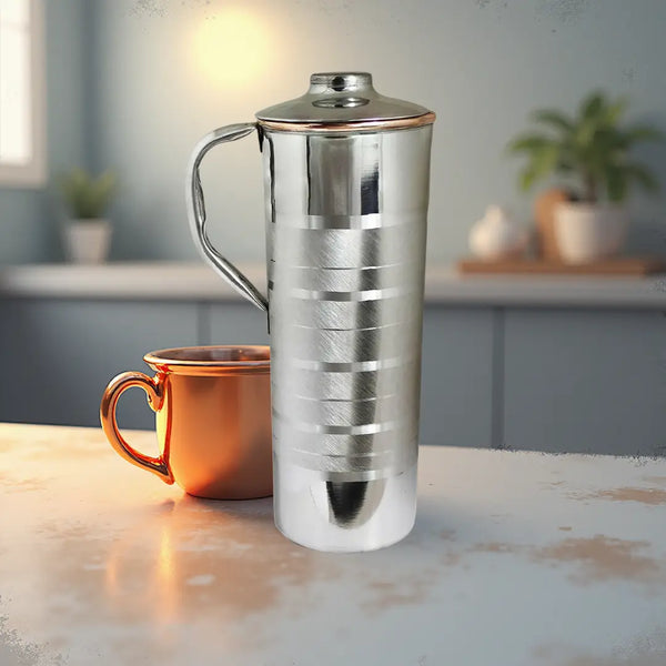 Prisha India Craft Stainless Steel Copper Jug Pitcher, Luxury Design, Capacity (900 M) Prisha India Craft