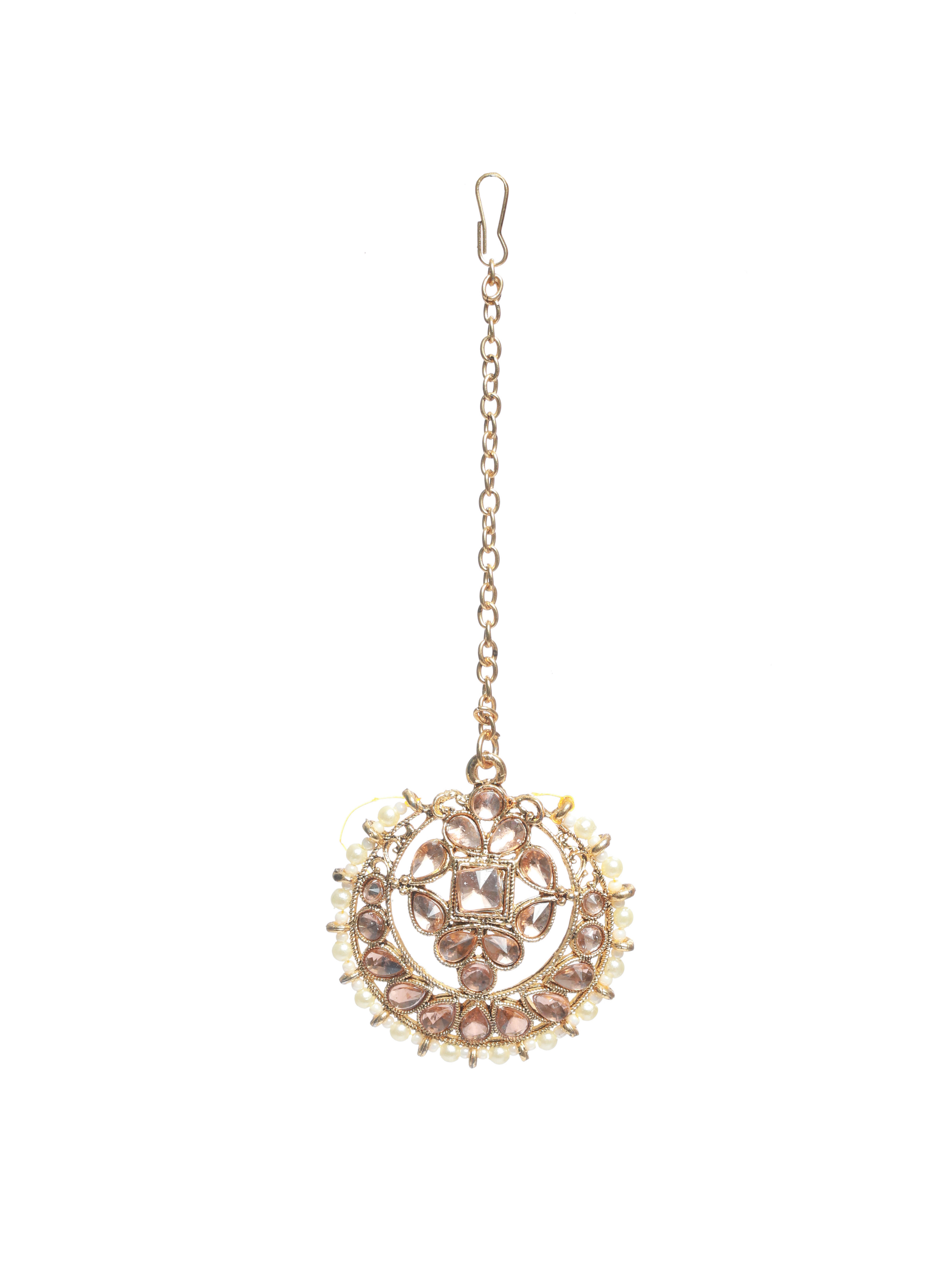 Gold-Plated & White Kundan Studded & Beaded Choker Jewellery Set