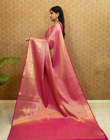 AXONIT Royal Banarasi Silk Saree with Intricate Golden Zari Weaving
