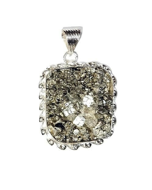 Natural Pyrite Stone Pendant – -Gold-Like Crystal Energy Necklace, Raw Fool’s Gold Healing Gemstone Pendant with Elegant Metal Chain for Unisex Wear