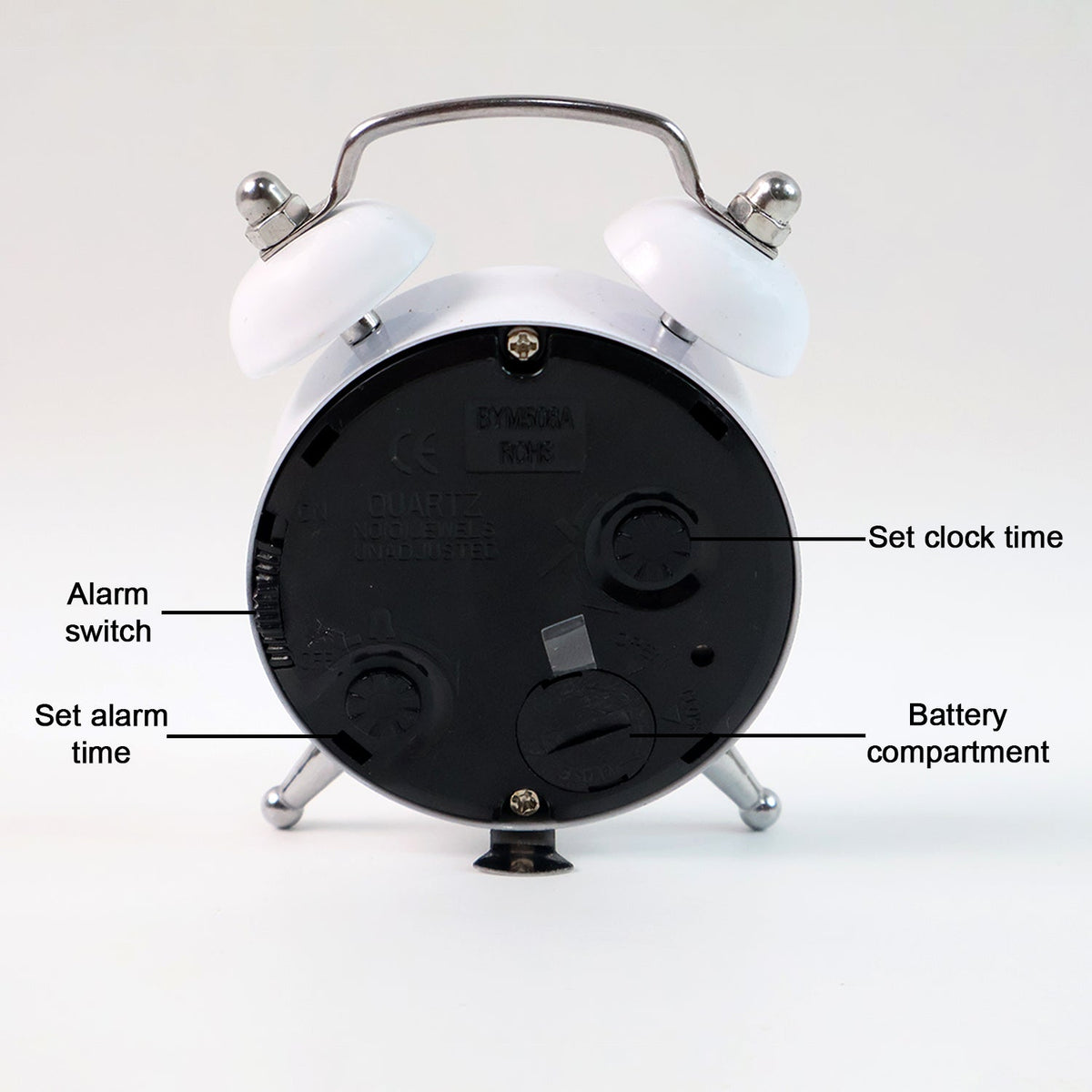 Small Classic Twin-Bell Analog Alarm Clock – Quartz Table Clock with Loud Ringer, Metal Bells & Legs - (1 Pc) HP DD