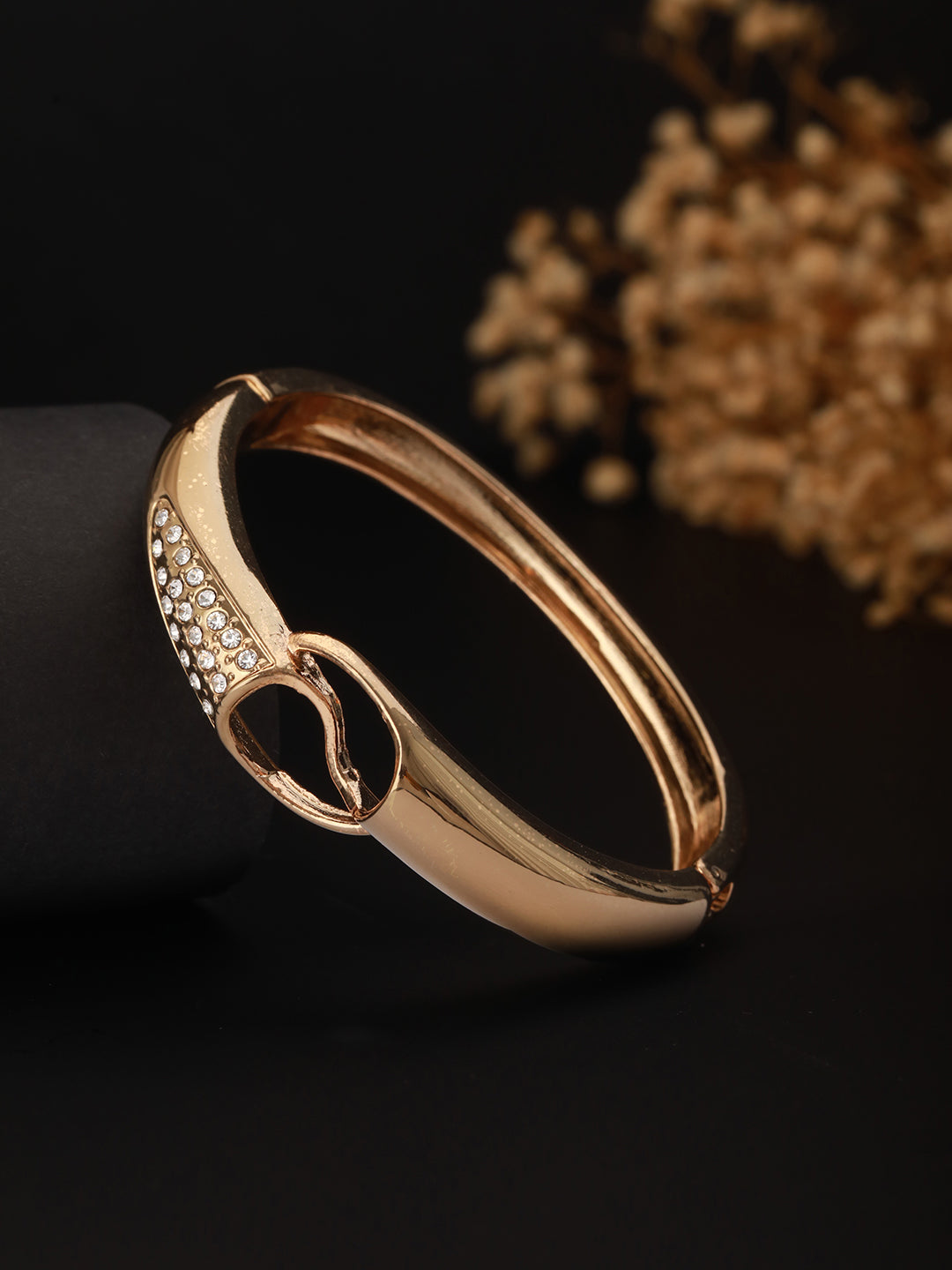 Women Gold-Toned & White Brass Cubic Zirconia Gold-Plated Bangle-Style Bracelet