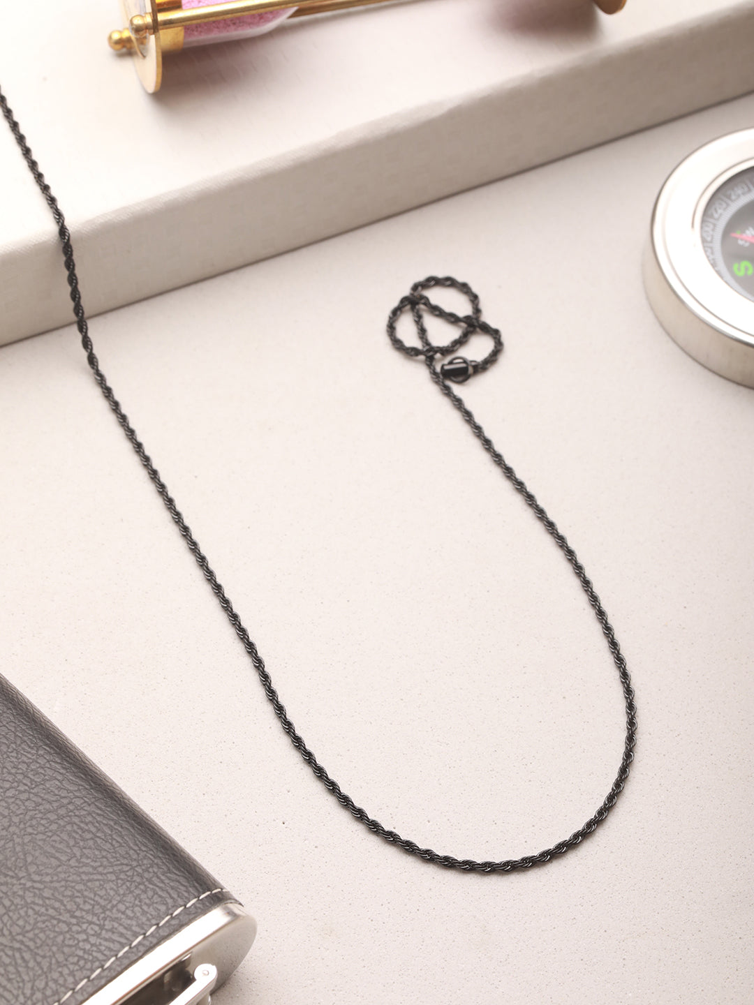Men Black-Toned & Black Plated Stainless Steel Chain Necklace