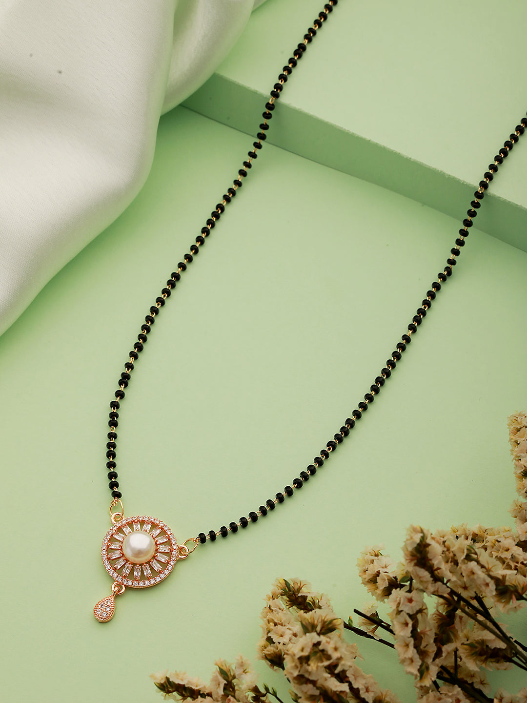 Rose Gold Plated American Diamond Studded & Pearl Embellished Mangalsutra
