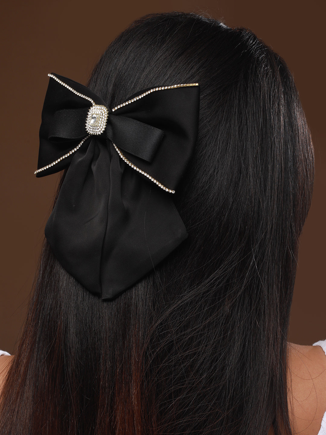 Women Black Cz Studded Embellished French Barrette