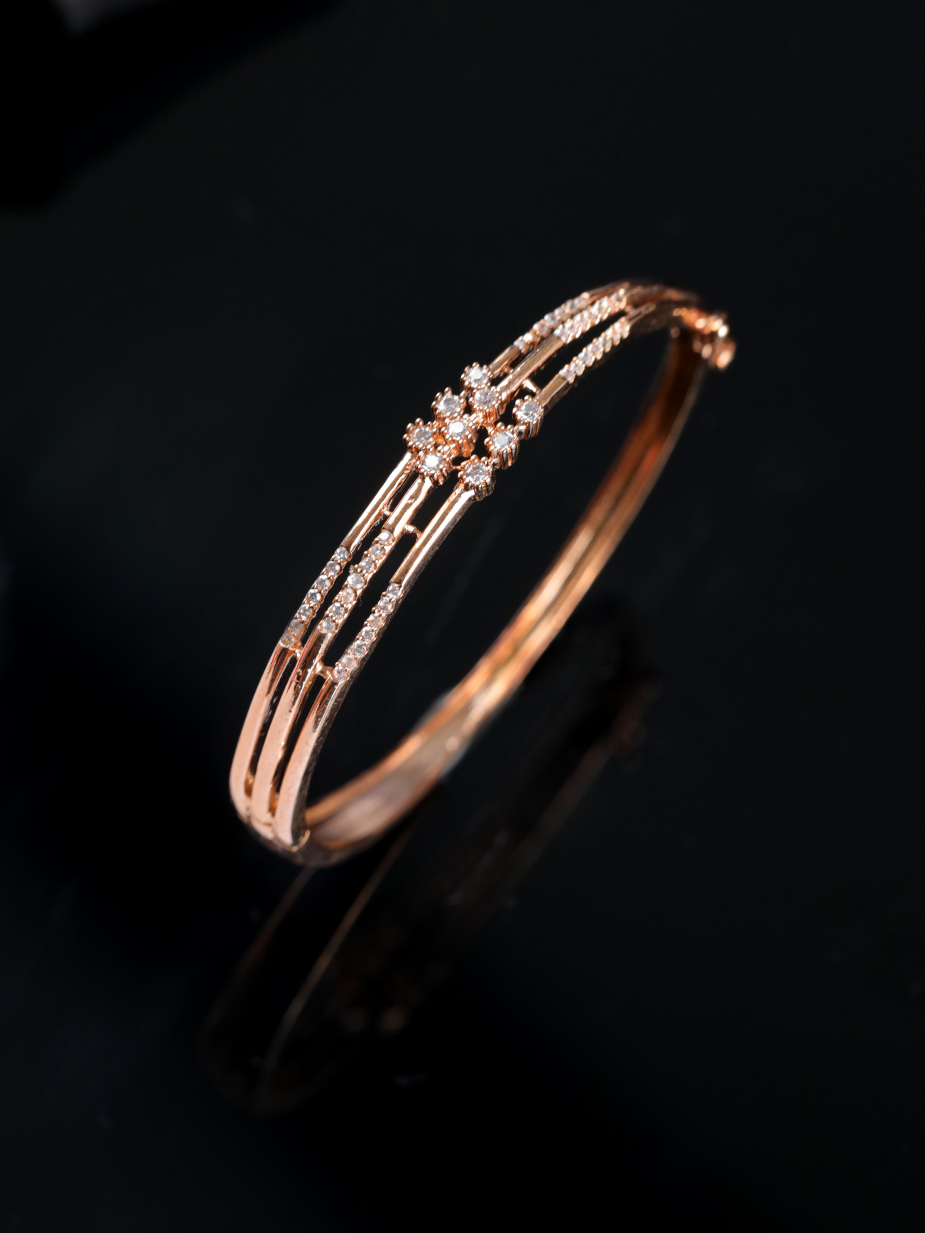 Rose Gold & Silver-Toned Brass American Diamond Rose Gold-Plated Bangle-Style Bracelet