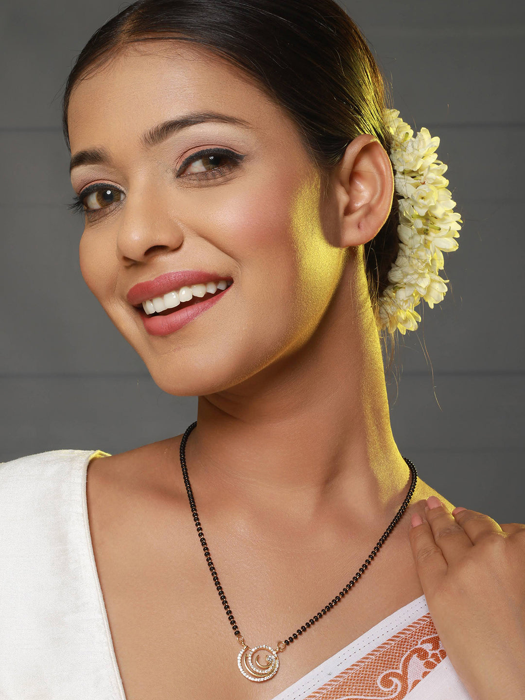 Black Gold-Plated Ad-Studded & Beaded Mangalsutra