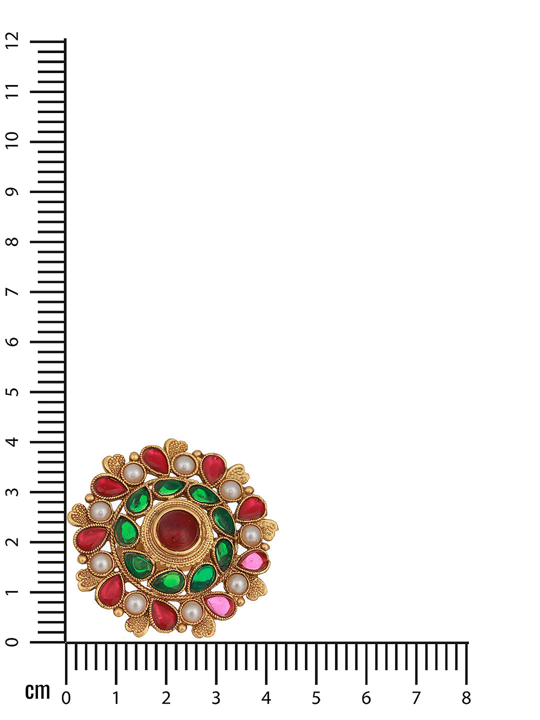Gold Plated Stone Studded & Beaded Adjustable Finger Ring