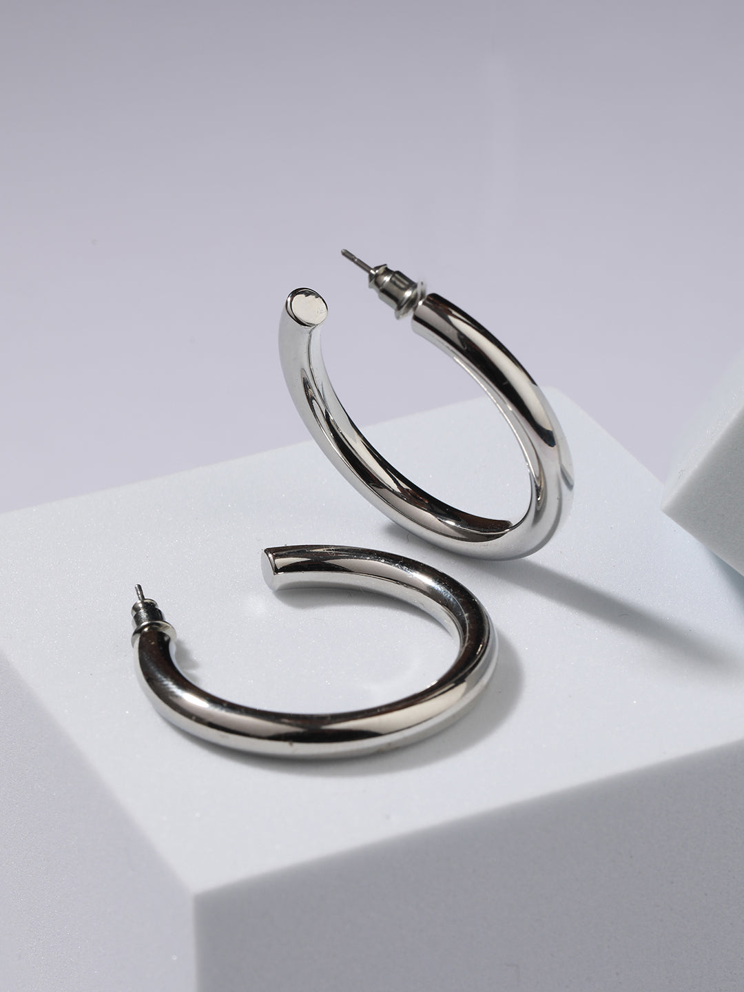 Silver-Plated Contemporary Half Hoop Earrings