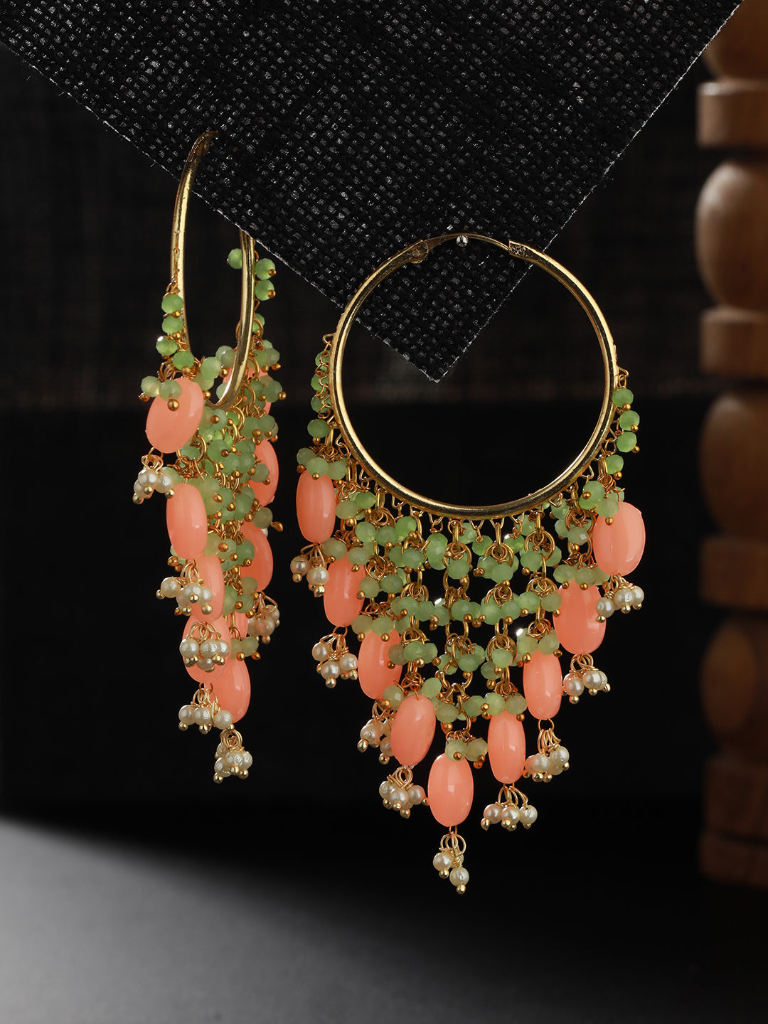 Peach & Green Classic Hoop Earrings