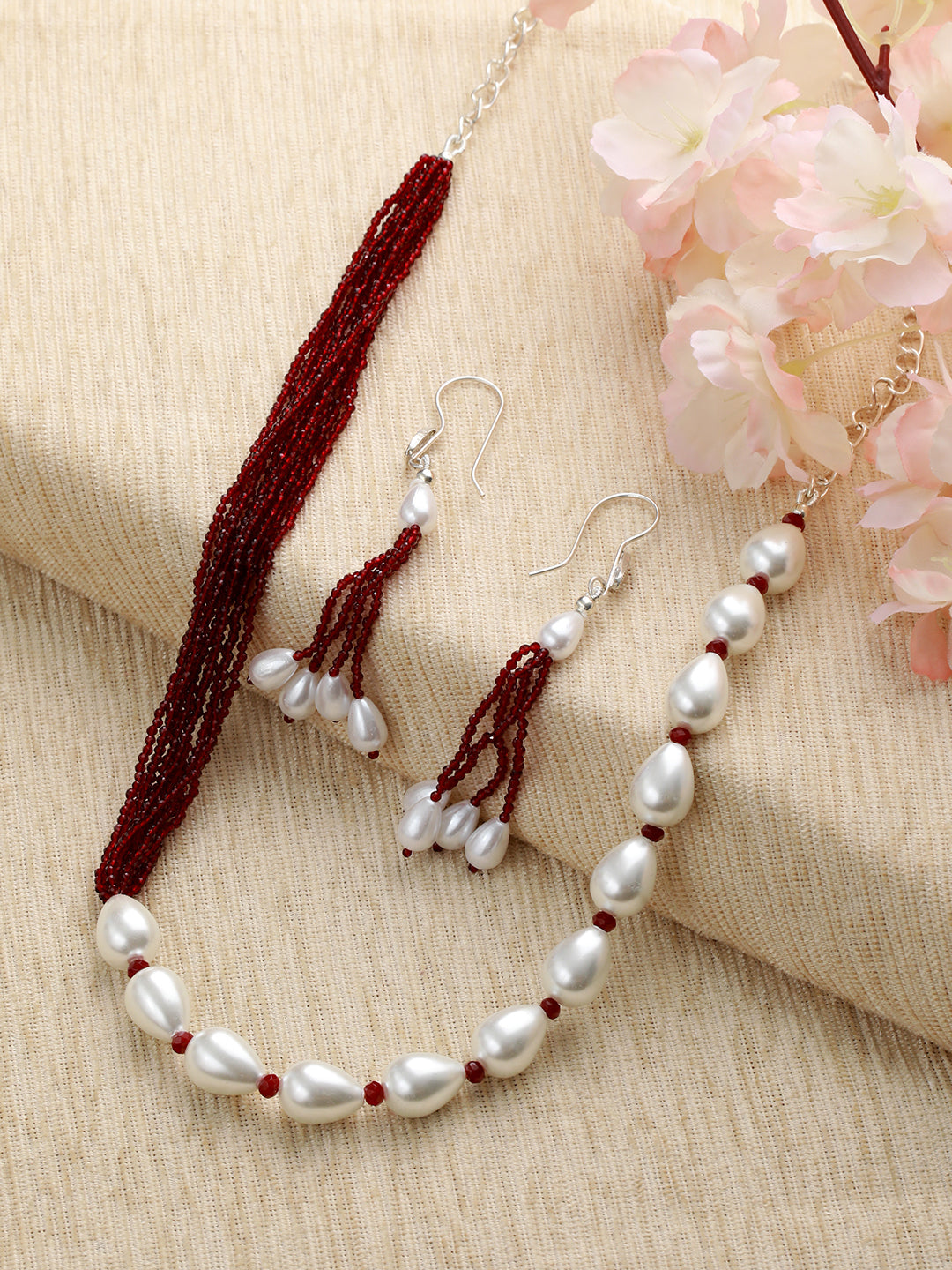 Silver-Plated Beaded Necklace And Earrings