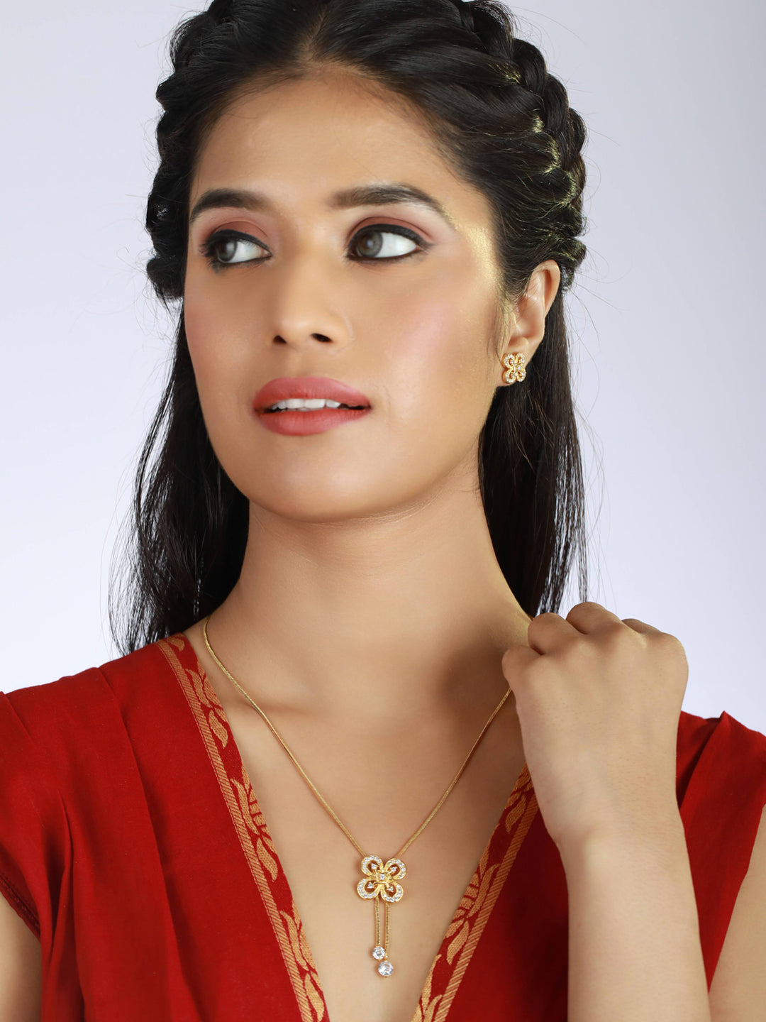 Gold-Plated Handcrafted Ad Stone-Studded Adjustable Jewellery Set
