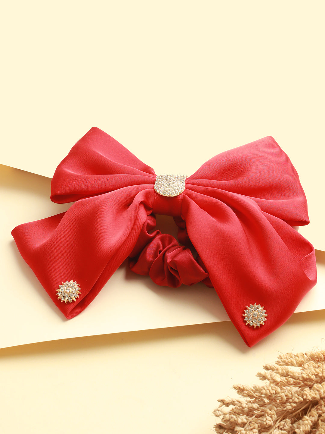 Women Red Cz Studded Embellished Ponytail Holder