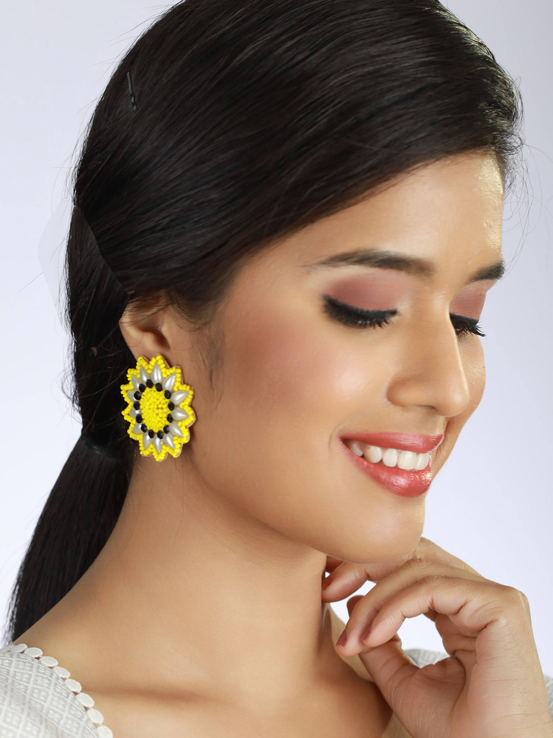 Gold-Plated Handcrafted Yellow & Black Stud Earrings