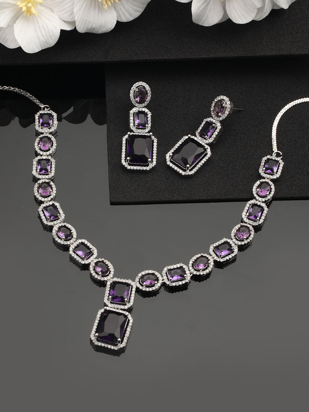 Silver-Plated Ad Stone-Studded Jewellery Set