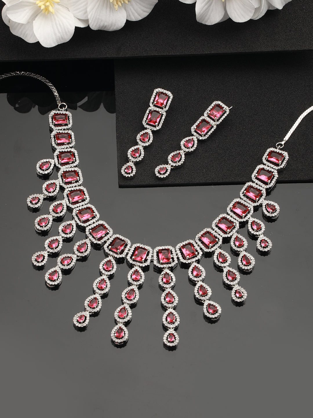 Silver-Plated Cz Stone-Studded Jewellery Set