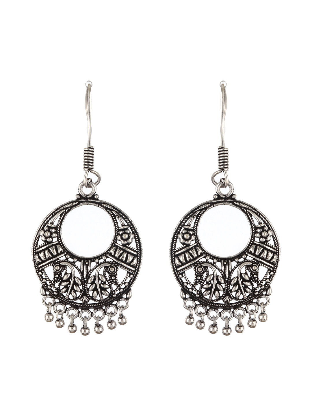 Set Of 2 Silver Plated Brid Shaped Hoop & Chandbali Earrings