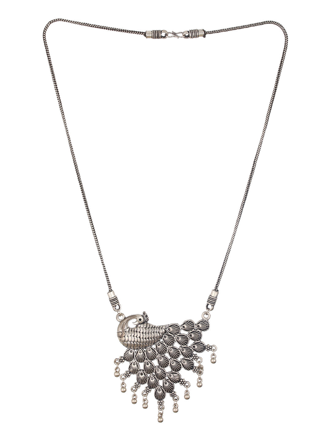 Silver Plated Peacock Shaped Oxidised Necklace
