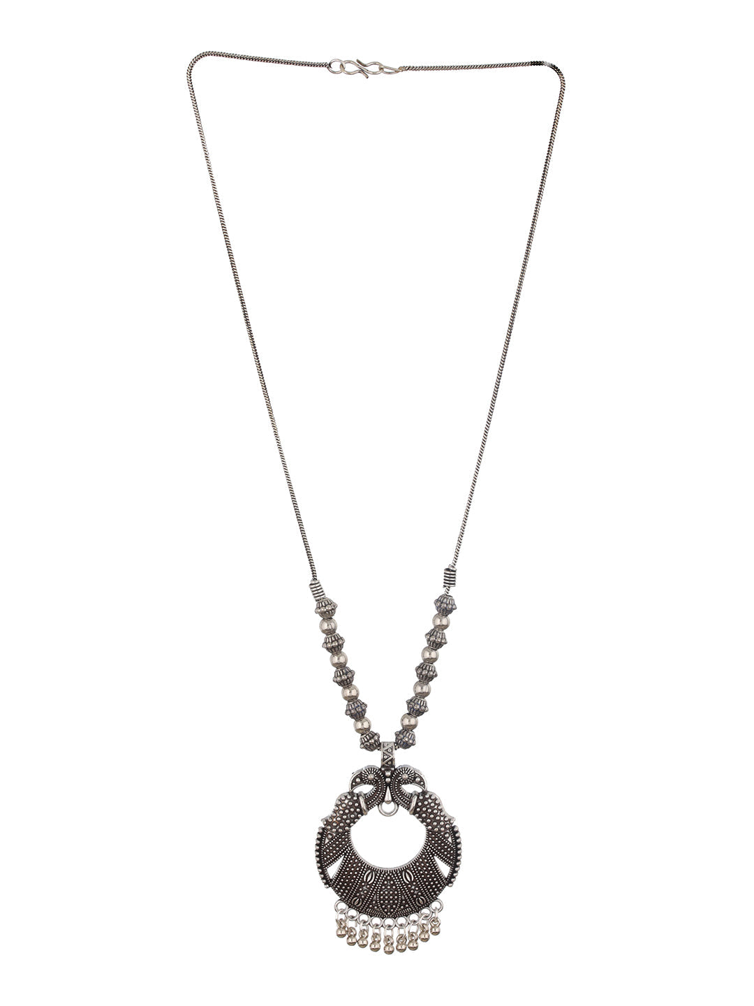 Brasssilver-Plated Oxidised Peacock Shaped Necklace