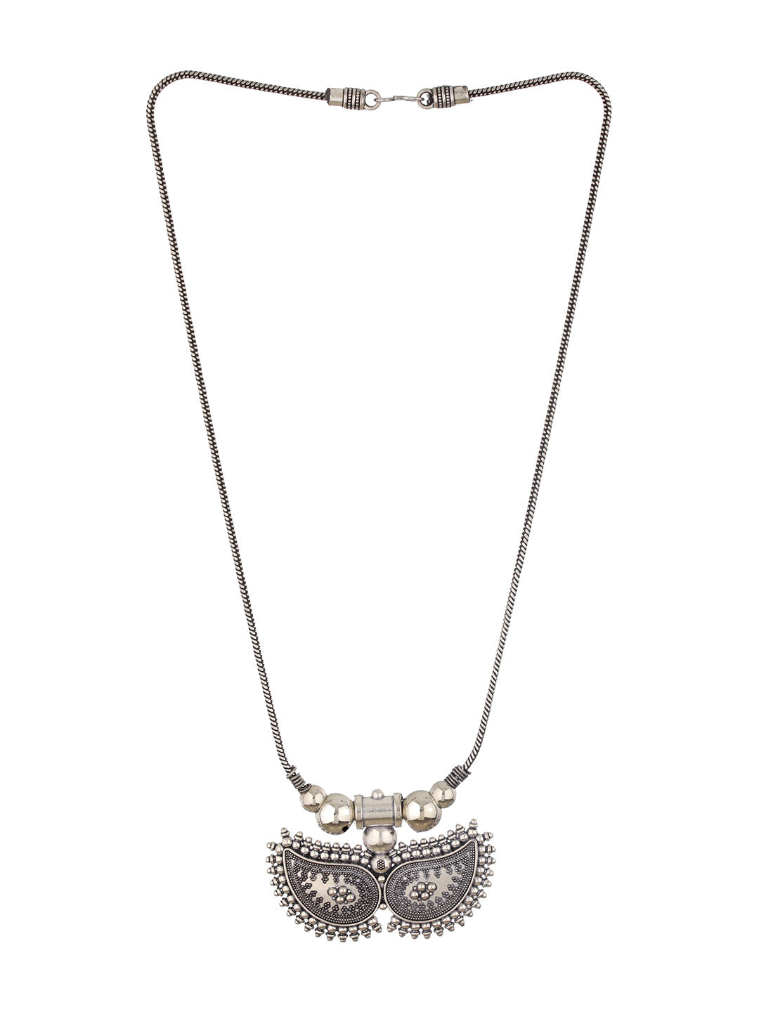 Silver Plated Leaf Shaped Oxidised Necklace