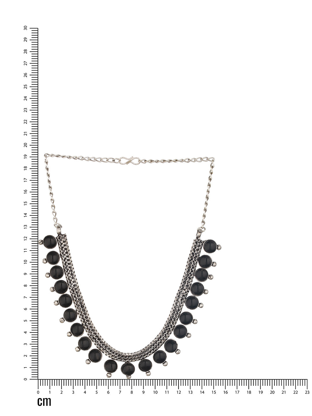 Silver Plated Black Stone Studded Oxidised Necklace