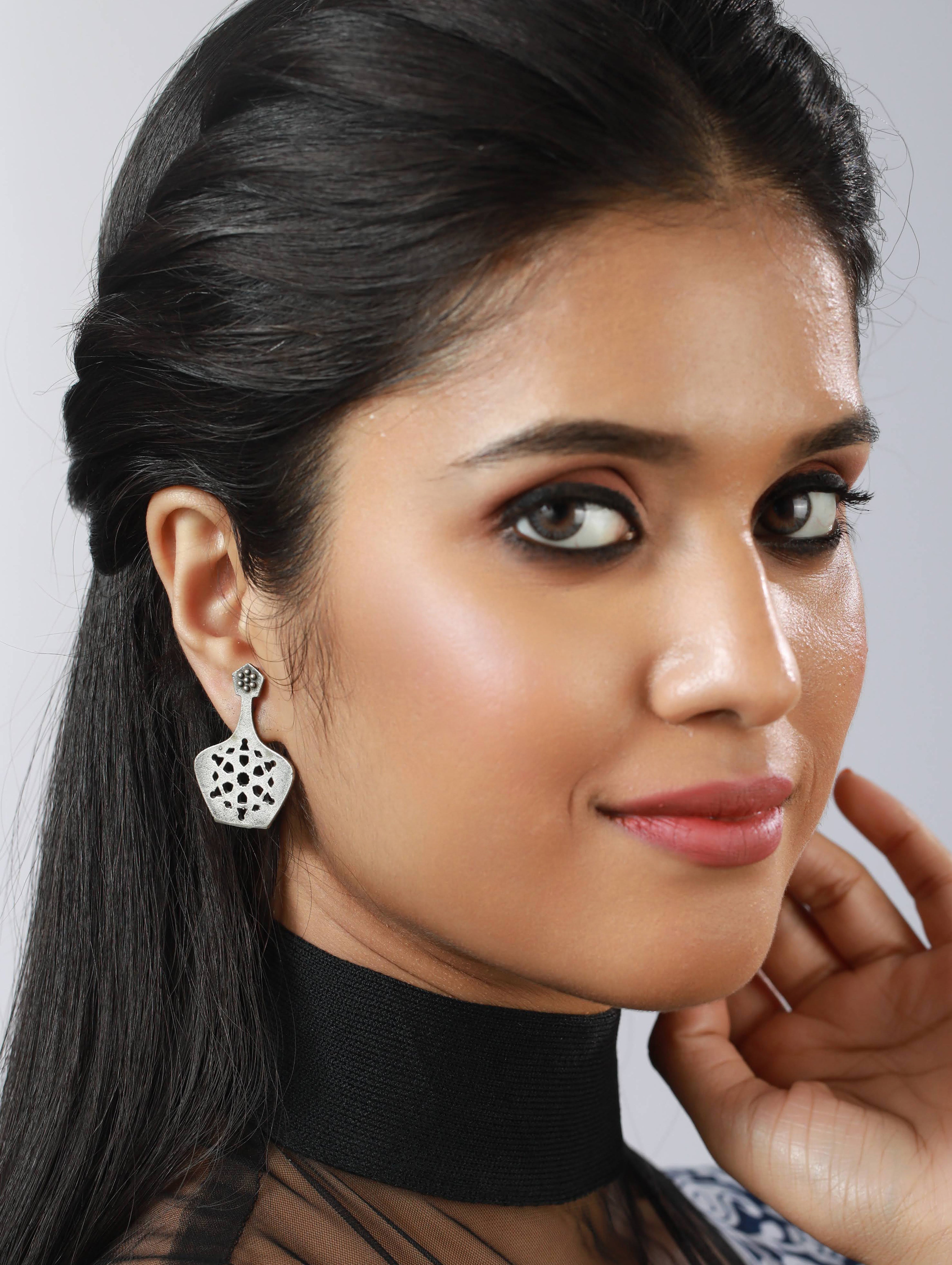 Gold-Plated & Yellow Stone Studded Dome-Shaped White Beaded Jhumkas