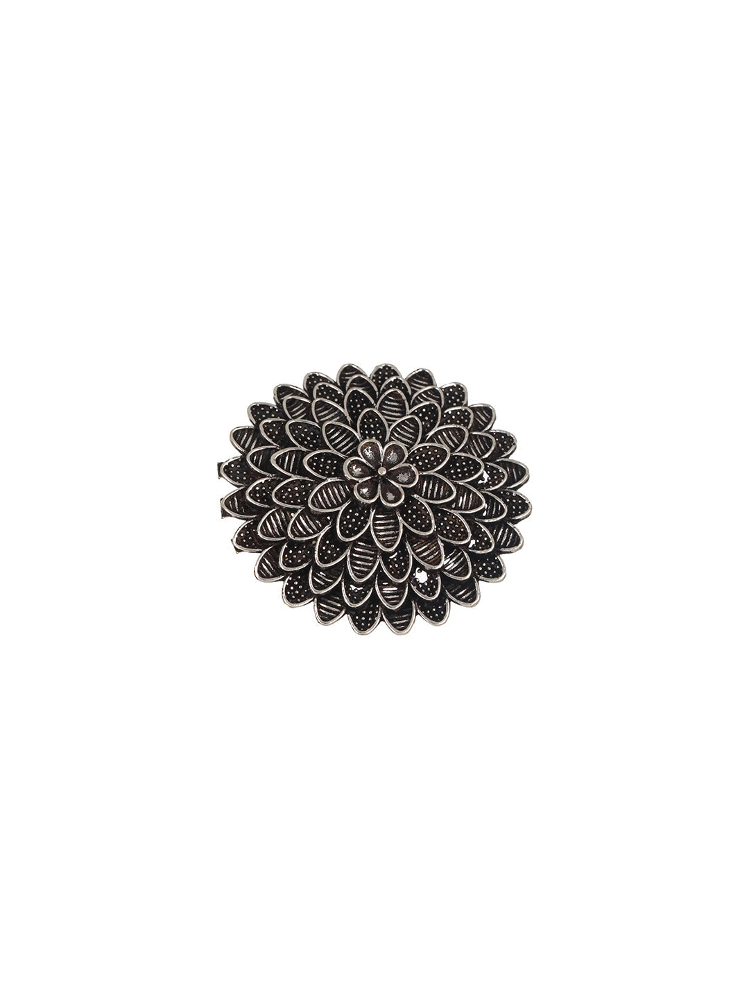 Silver-Plated Peacock Shaped Oxidized Necklace With Textured Ring