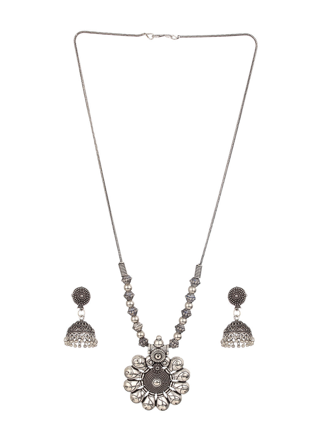 Silver-Plated Circular Shaped Oxidized Jewellery Set