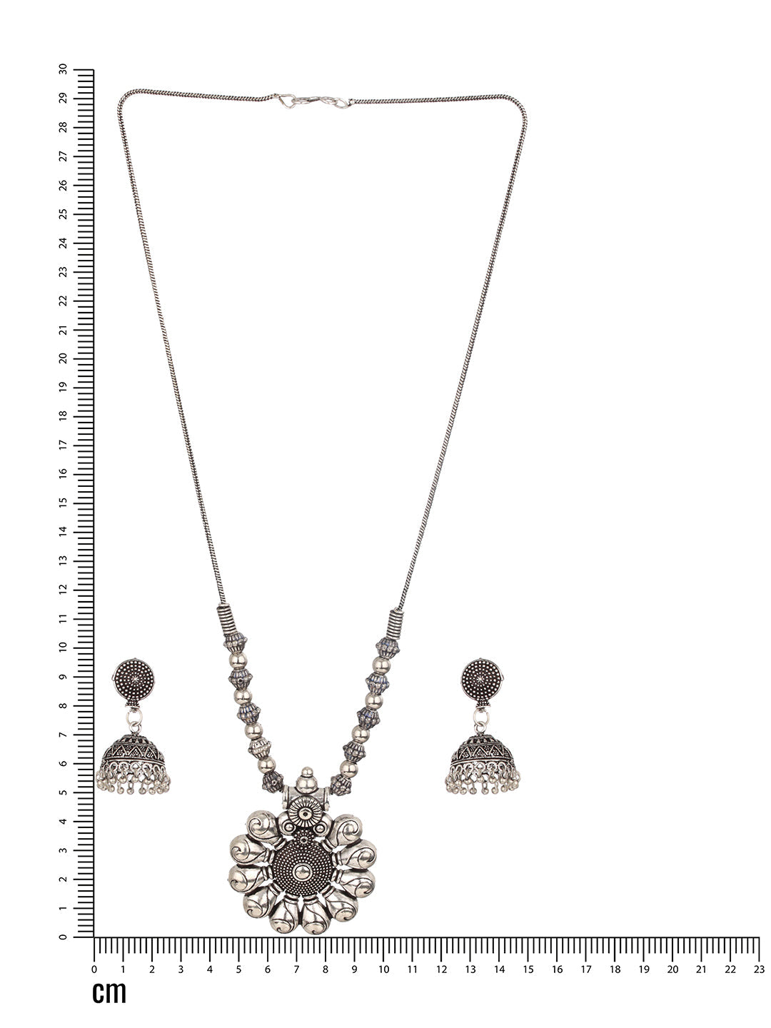 Silver-Plated Circular Shaped Oxidized Jewellery Set