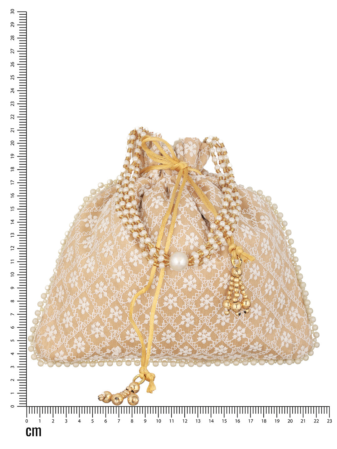 Jazz And Sizzle Beige & Gold-Toned Chikan Embroidered Work Potli Clutch
