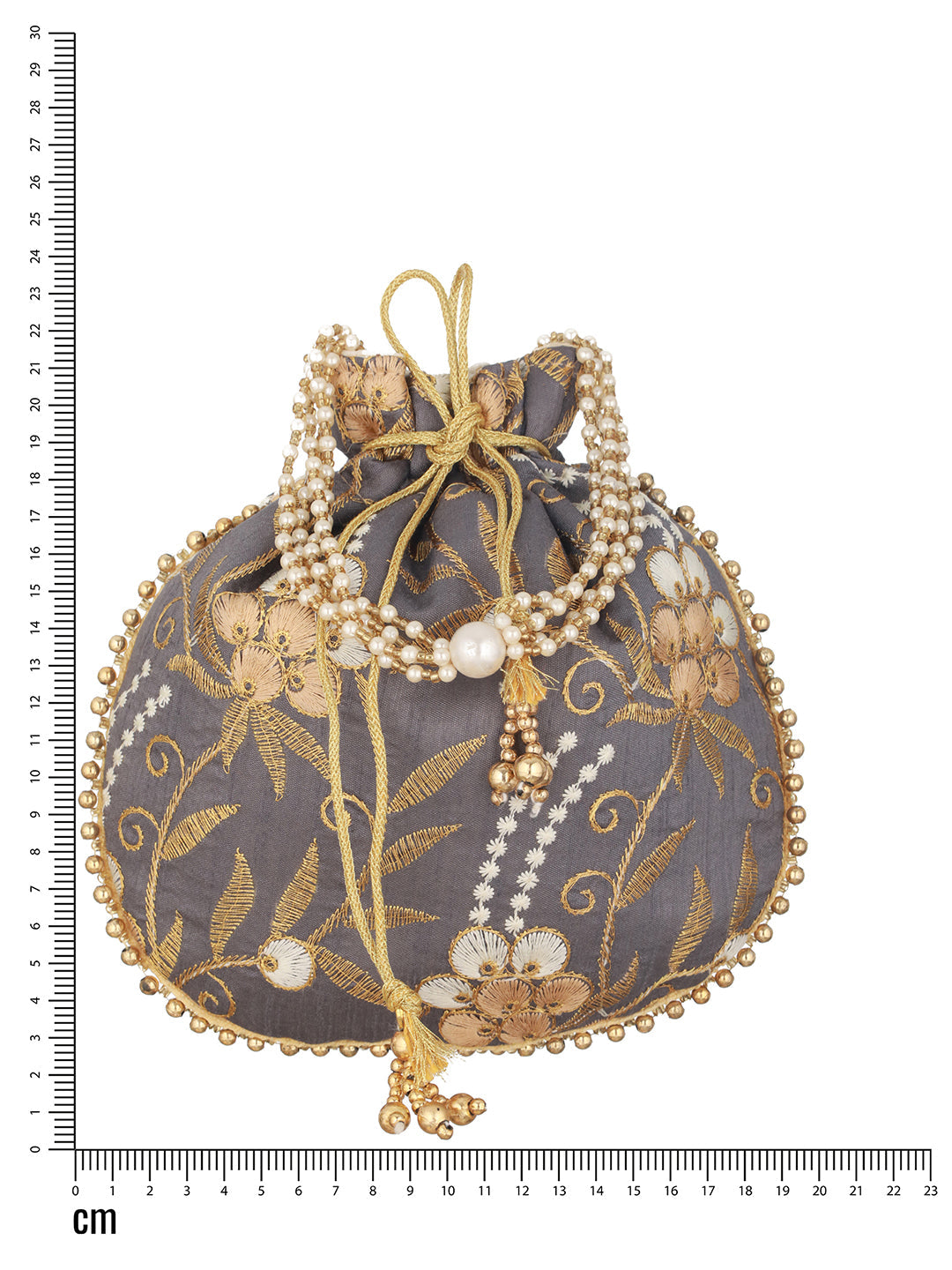 Jazz And Sizzle Grey & Gold Embroidered Embellished Potli Clutch