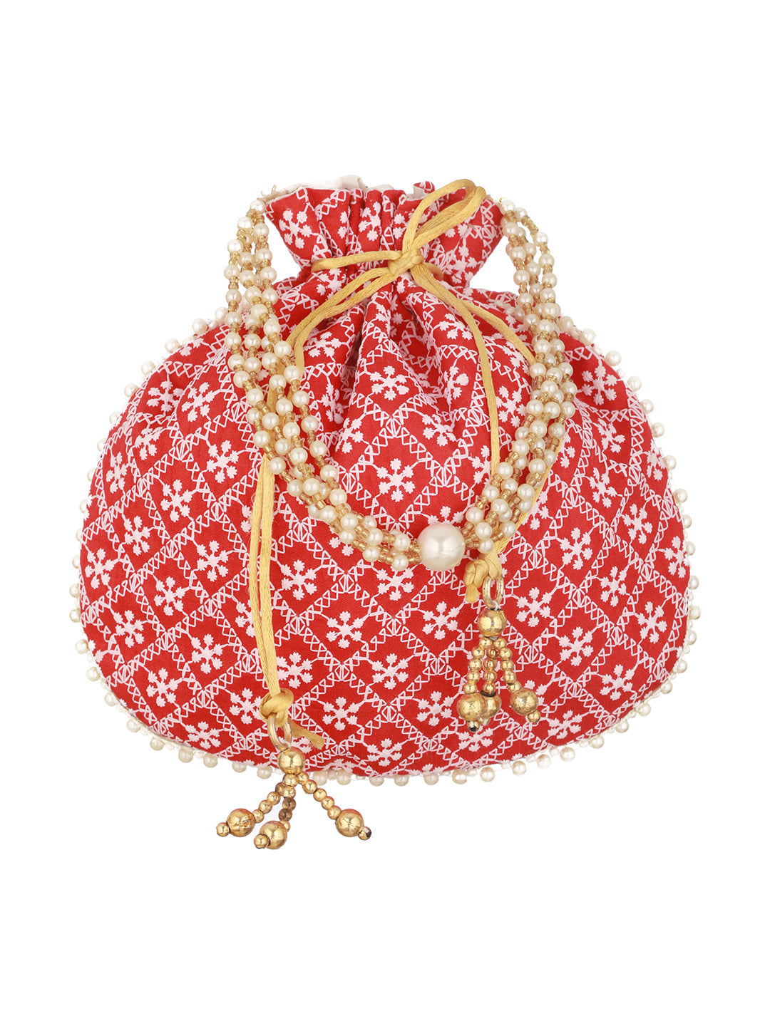 Jazz And Sizzle Red & Gold-Toned Chikan Embroidered Work Potli Clutch