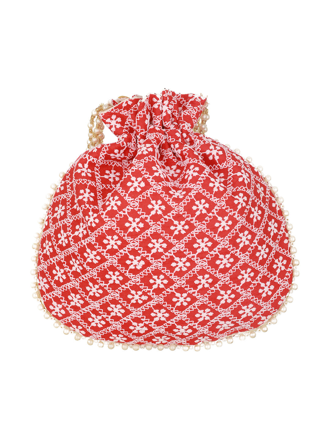 Jazz And Sizzle Red & Gold-Toned Chikan Embroidered Work Potli Clutch