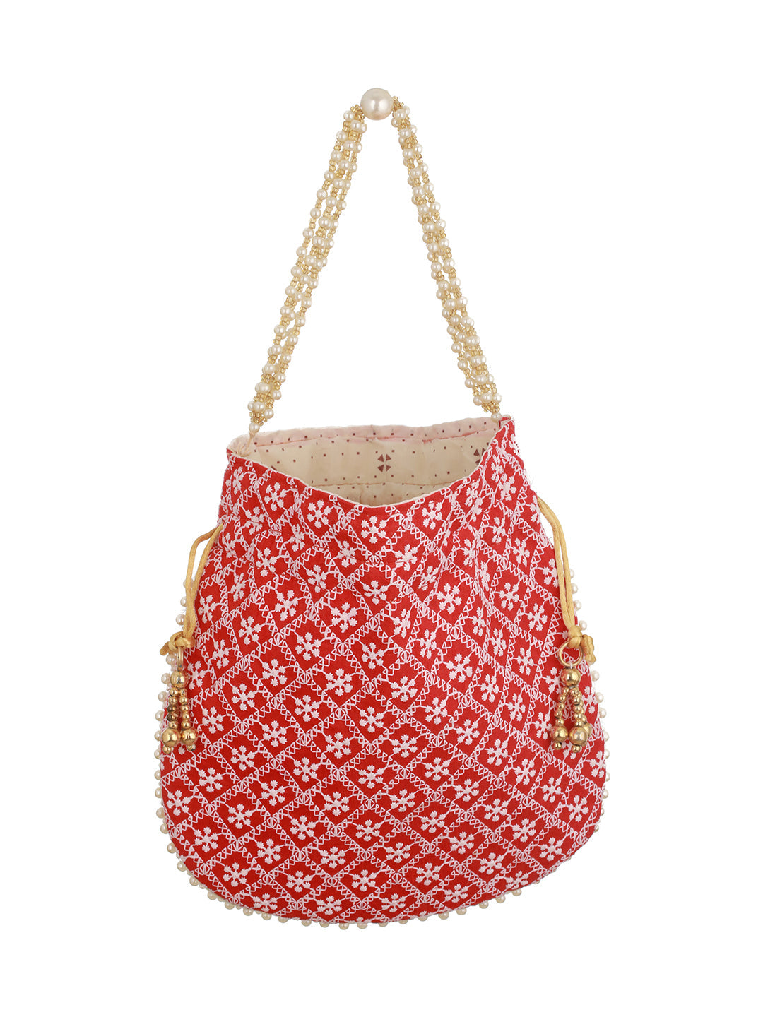 Jazz And Sizzle Red & Gold-Toned Chikan Embroidered Work Potli Clutch
