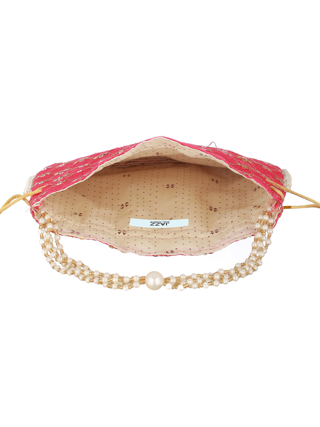 Hot Pink-Coloured & Gold-Toned Embellished Potli Clutch
