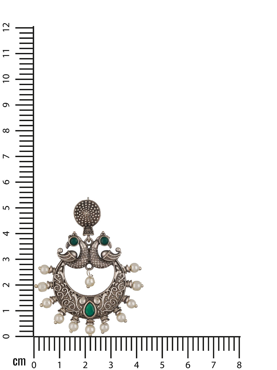 Oxidized Silver-Toned Green Stone Studded & Pearl Dome Shaped Chandbalis