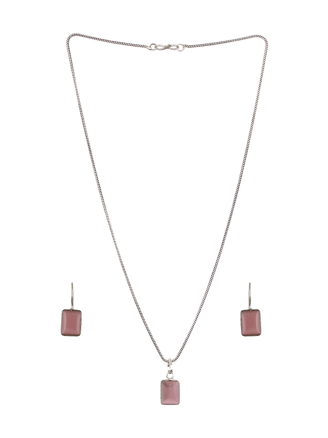 Silver-Plated Pink Stone-Studded Jewellery Set