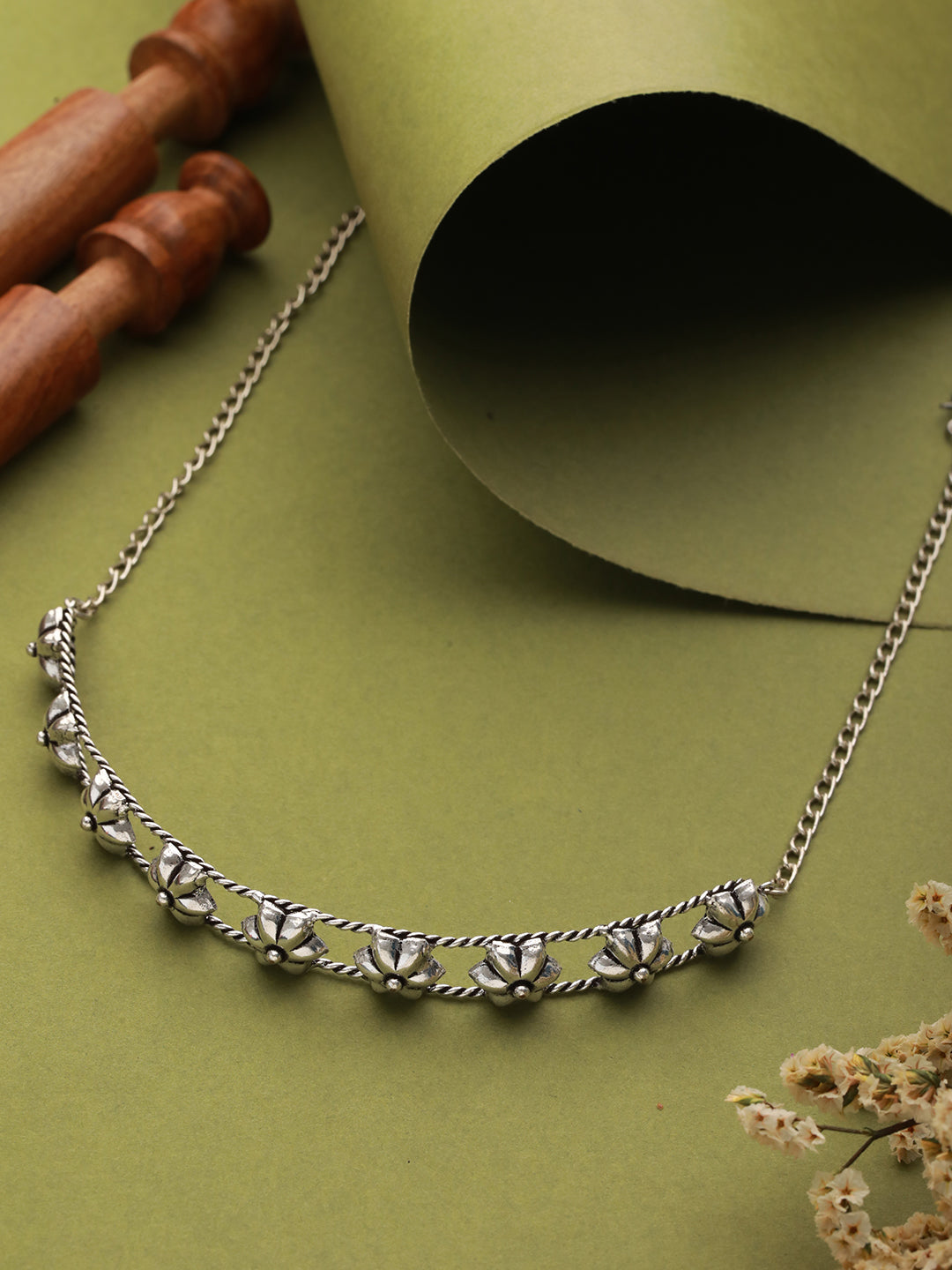 Women Silver-Toned Silver Plated Choker Necklace