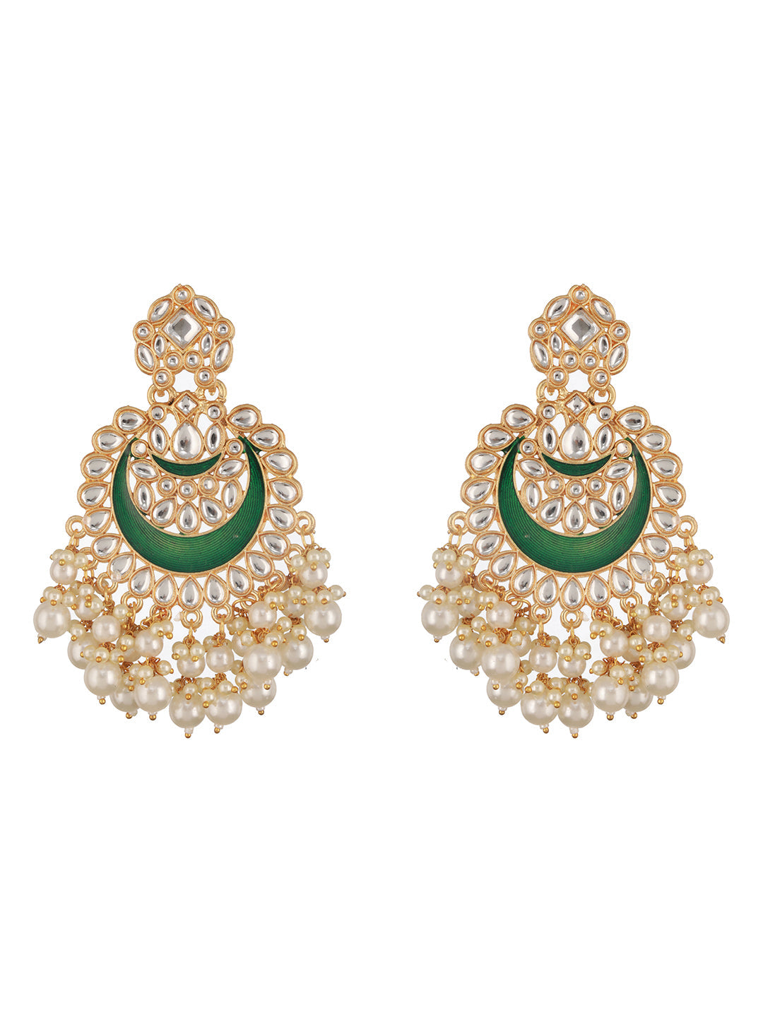 Green & Gold-Plated Pearls Beaded Classic Ear Earrings