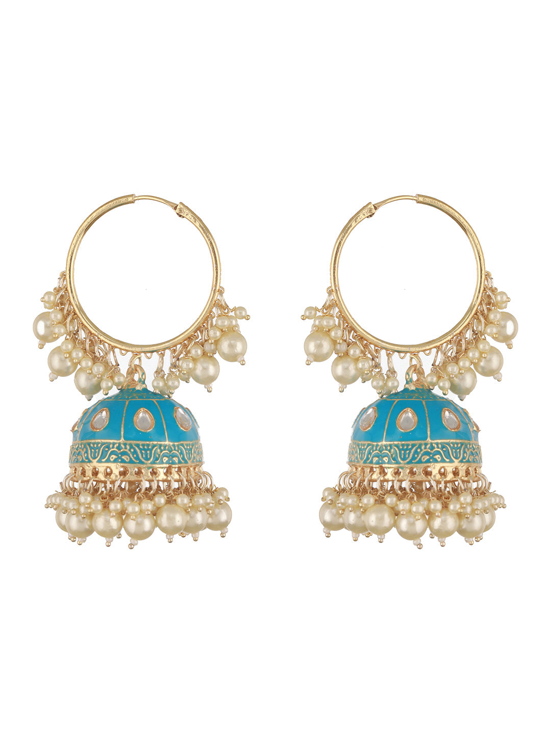 Gold Plated Kundan Studded Firoji Hoop Jhumka Earrings