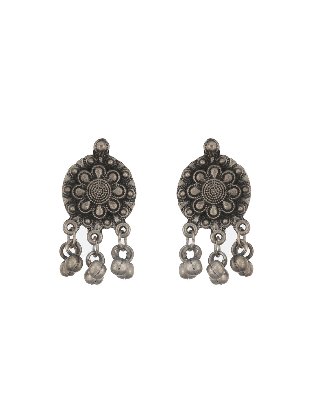 Jazz and Sizzle Silver-Plated Artificial Stone Studded & Beaded Textured Jewellery Set