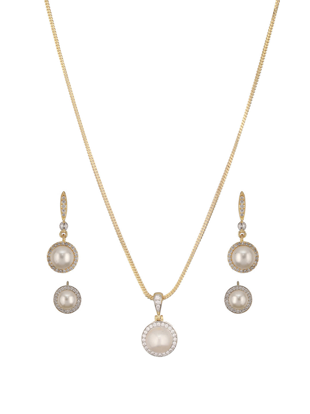 Jazz And Sizzle Rose Gold Plated & White American Diamond-Studded Pendent Set with Drop & Stud Earrings