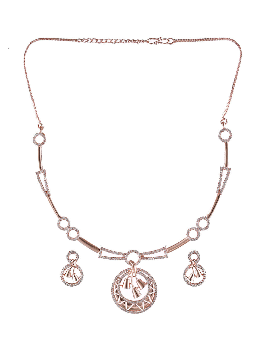 Rosegold-Plated Rose Gold Cz Studded Round Jewellery Set
