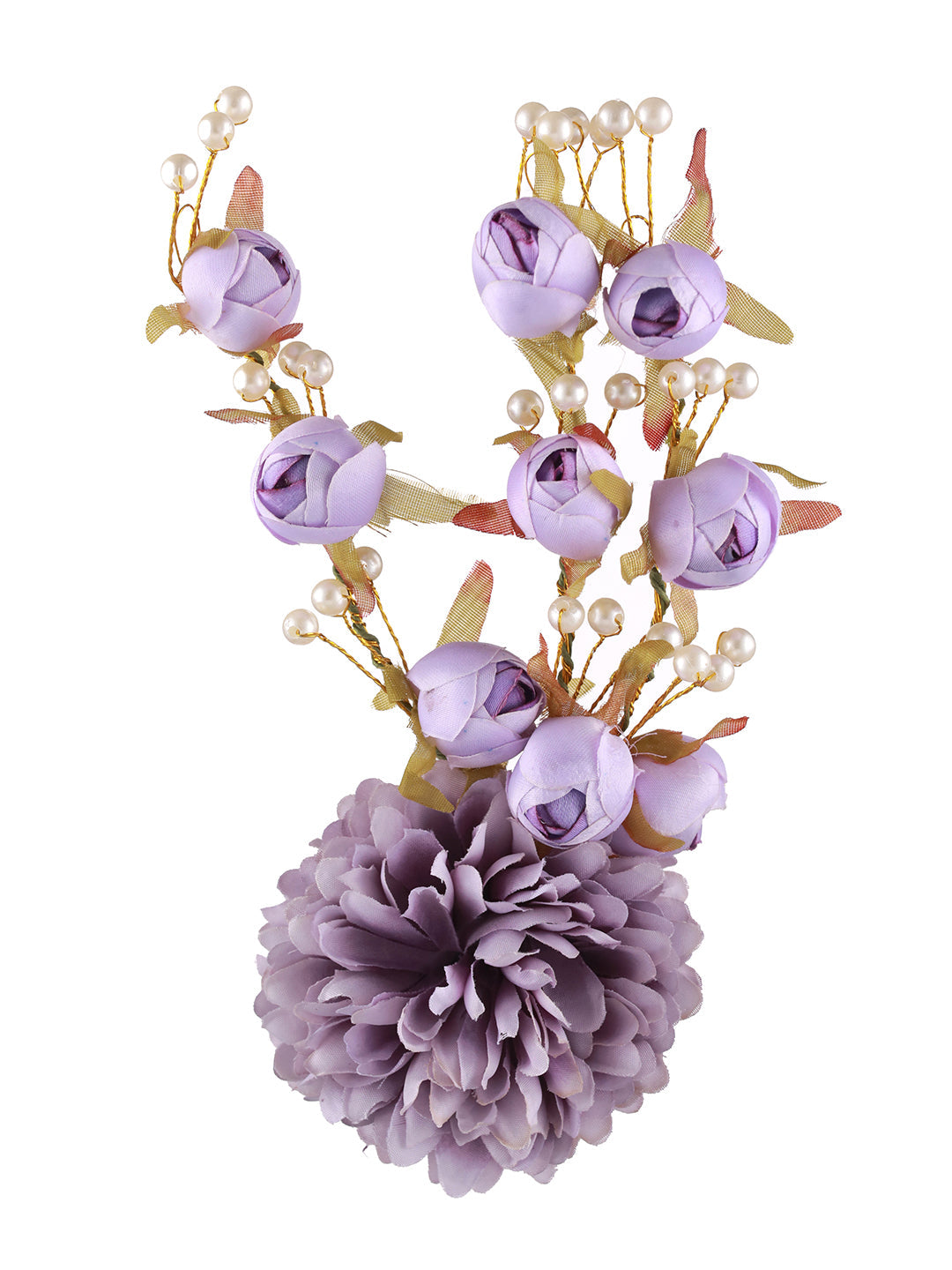 Women Mauve Embellished Artificial Flower & Pearl Beaded Gajra Designed Hair Pin