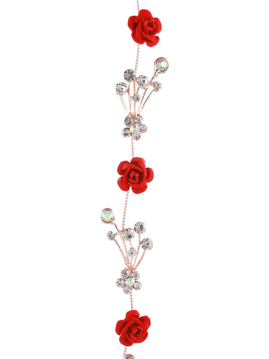 Women Red-Coloured Rose & White Embellished Hand Made Pearl Floral Hair Vine