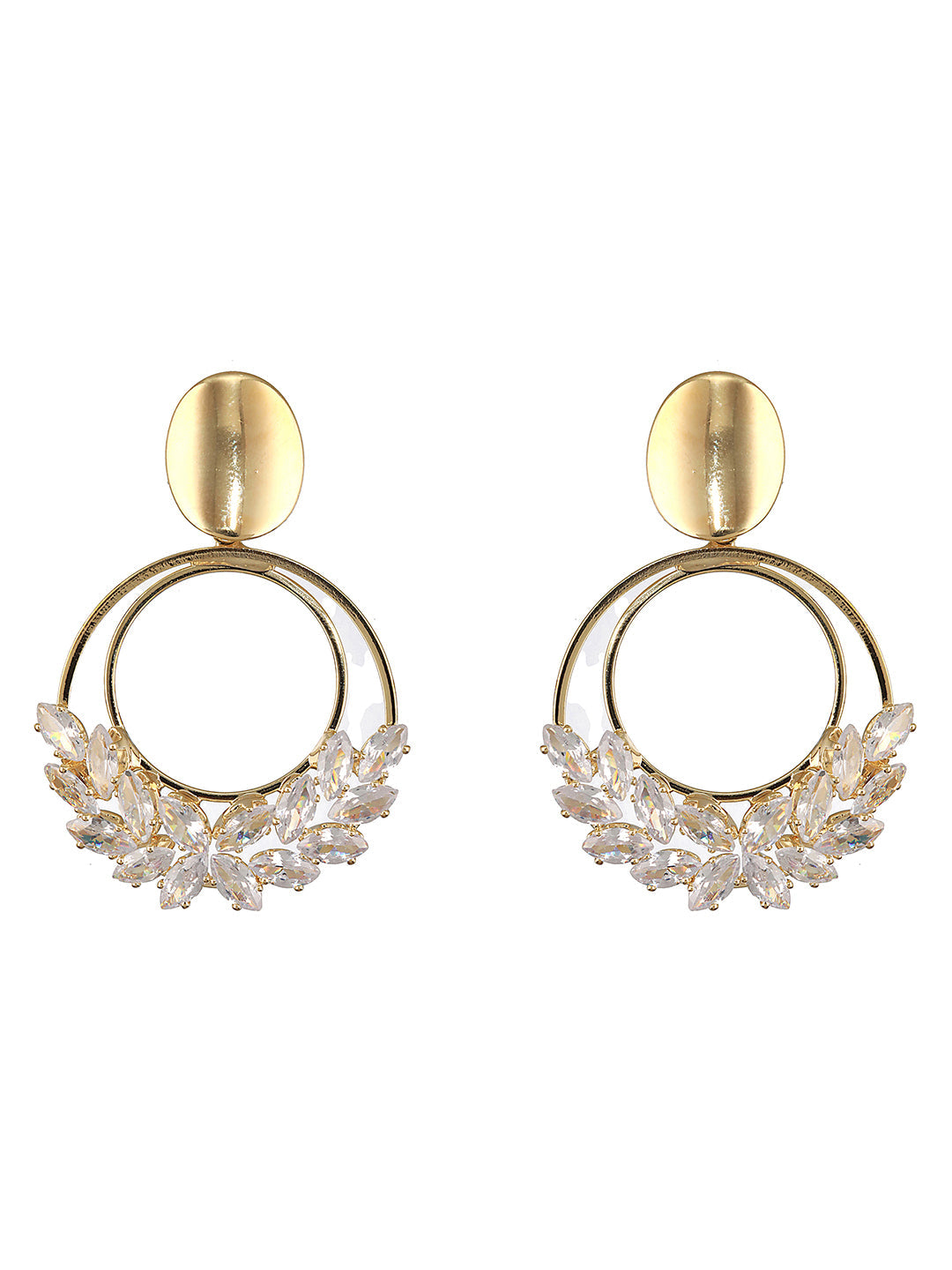 Gold-Plated & Crystal Studded Geometric Drop Earrings