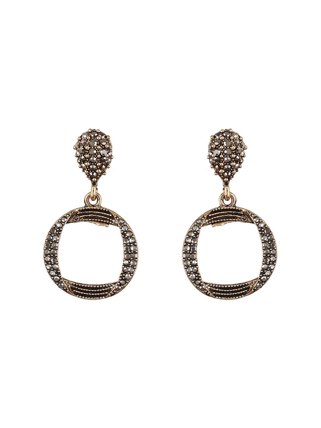Gold-Toned & Cz Studded Circular Drop Earrings