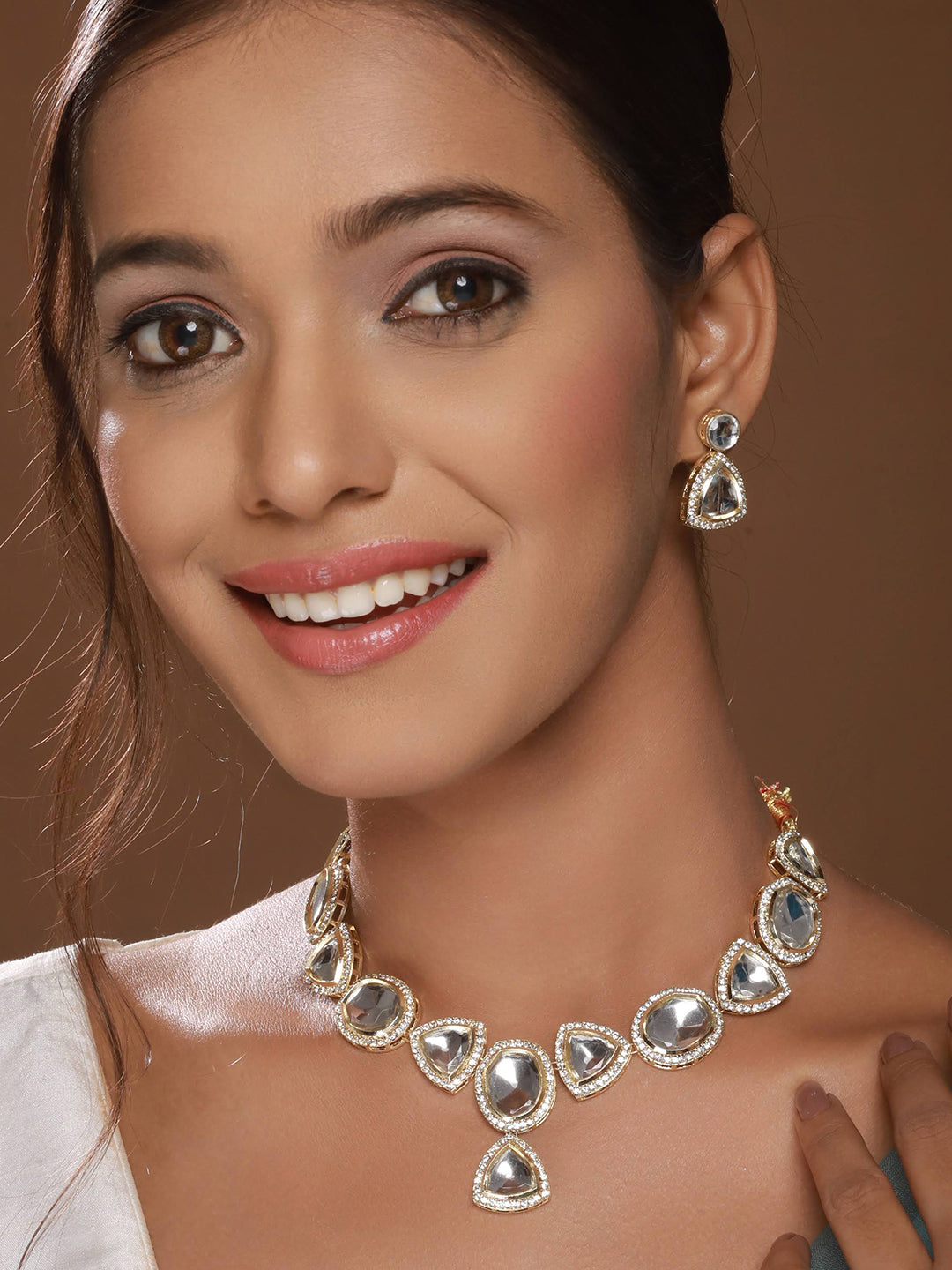 Silver-Plated Cz Stone-Studded Jewellery Set