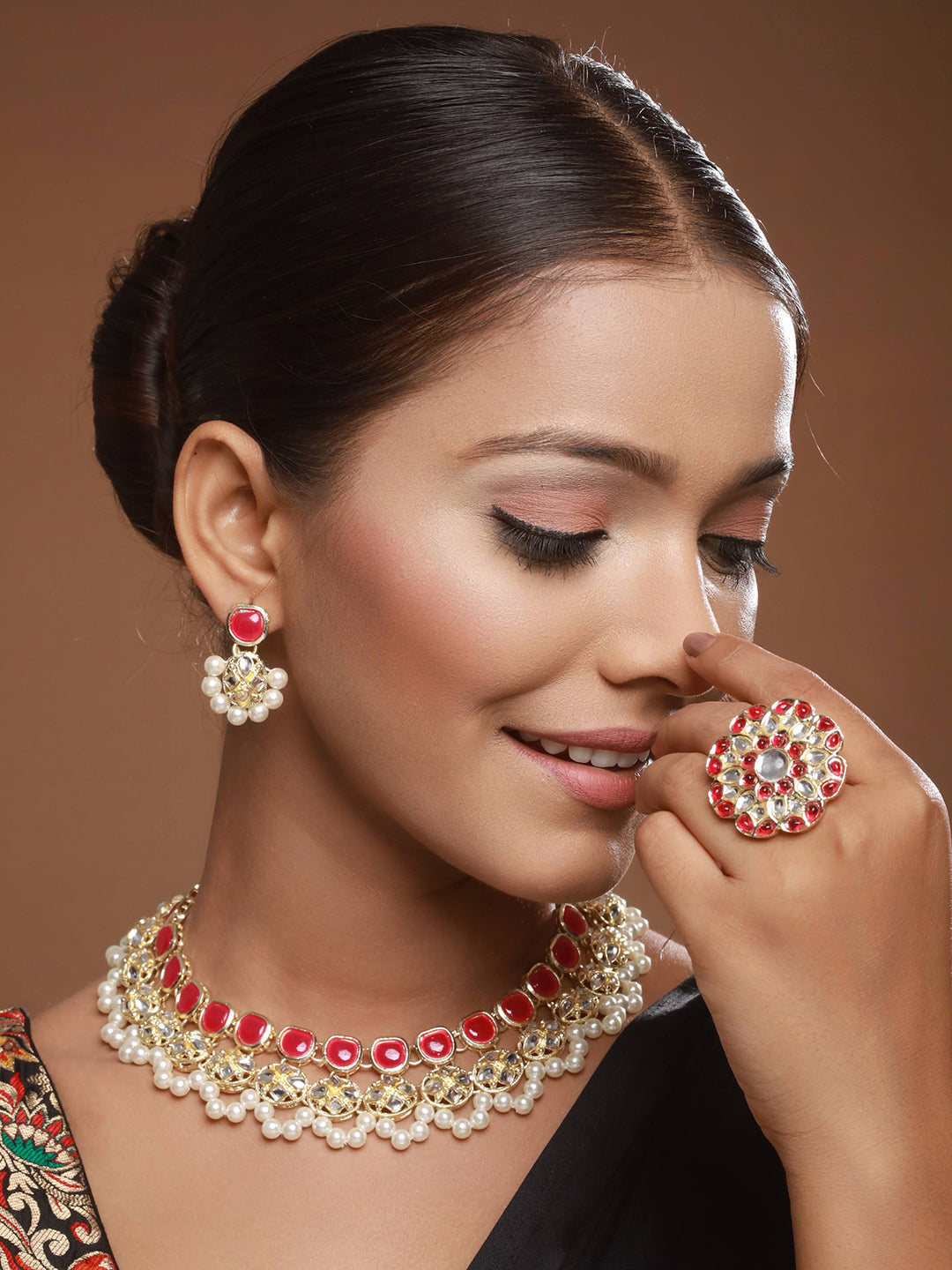 Gold-Plated Kundan-Studded & Beaded Jewellery Set